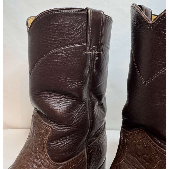 Vintage Justin 3188 Roper Cowboy Boots Mens 8.5D Brown Leather Western USA Made main image 8